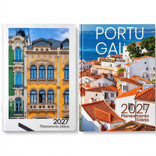Duas agendas 2027 lado a lado sobre fundo branco